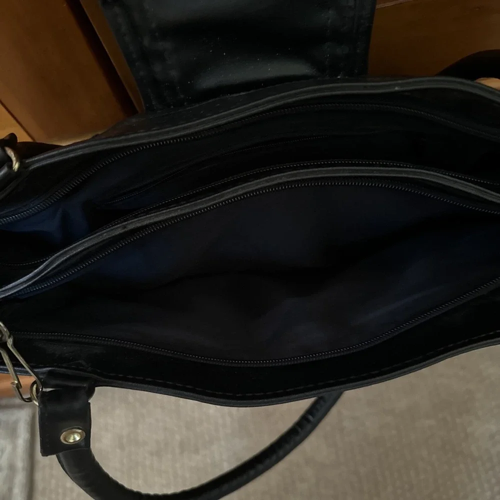 American Italy Black Leather Handbag Bag Purse Boho